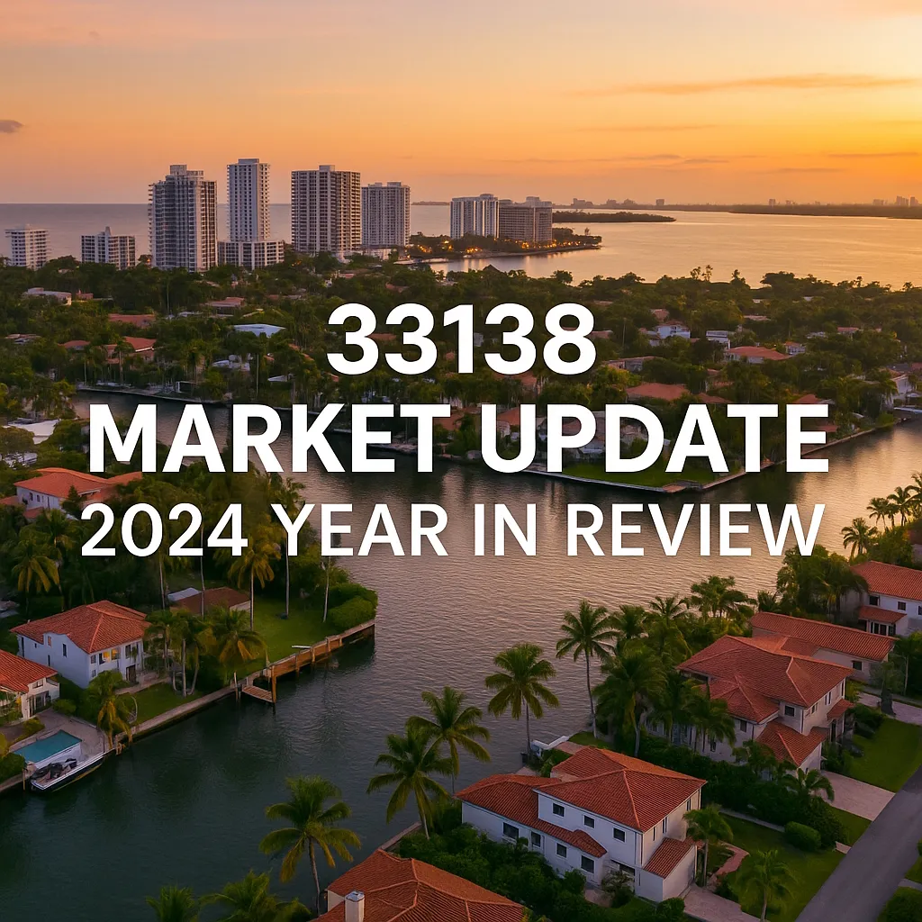 Aerial panorama of Miami’s 33138 waterfront neighborhoods during golden hour